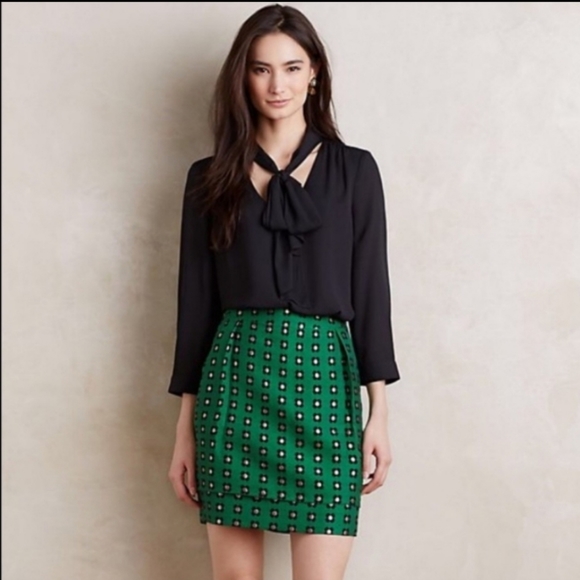 Anthropologie HD in Paris Garden Glimmer Christmas Green Tiered Flower Skirt - Picture 2 of 12